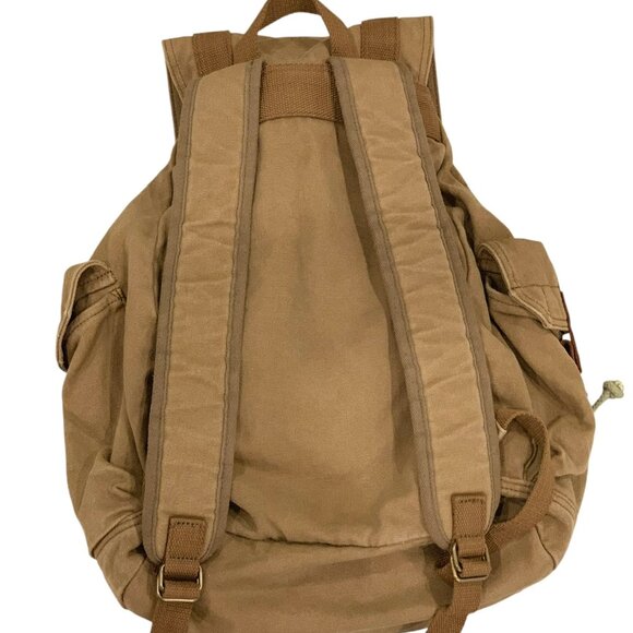 Classic Rucksack Canvas Large Backpack- Tan Unisex - Canvas Bag w/ Leather Trim - Picture 5 of 15